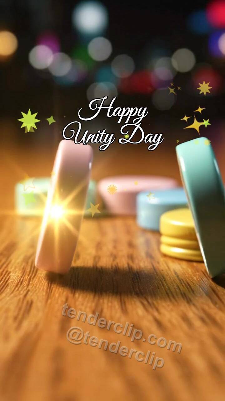 Animated greeting card about Happy Unity Day: Colorful Lids Build Arch