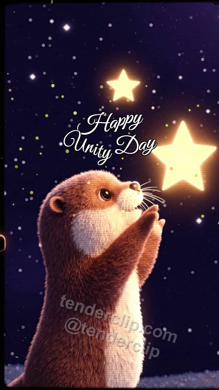 Animated greeting card about Happy Unity Day: Otter Joins Stars