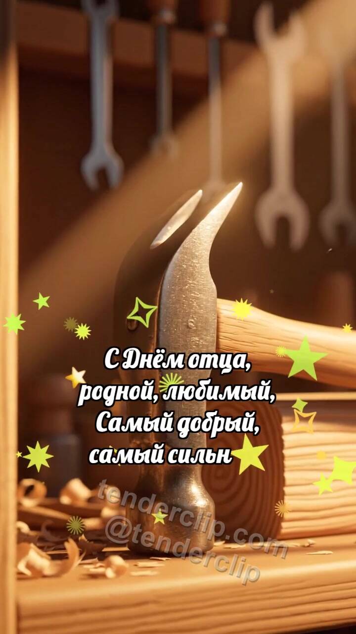 Анимационная открытка на тему С днём отца: Молоток держит луч
