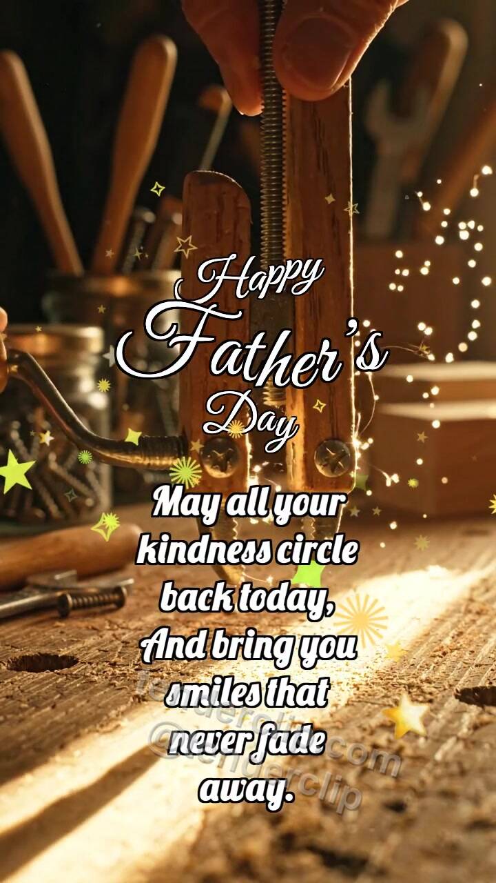 Animated greeting card about Happy Father’s Day: Hand Clamp Holds Beam