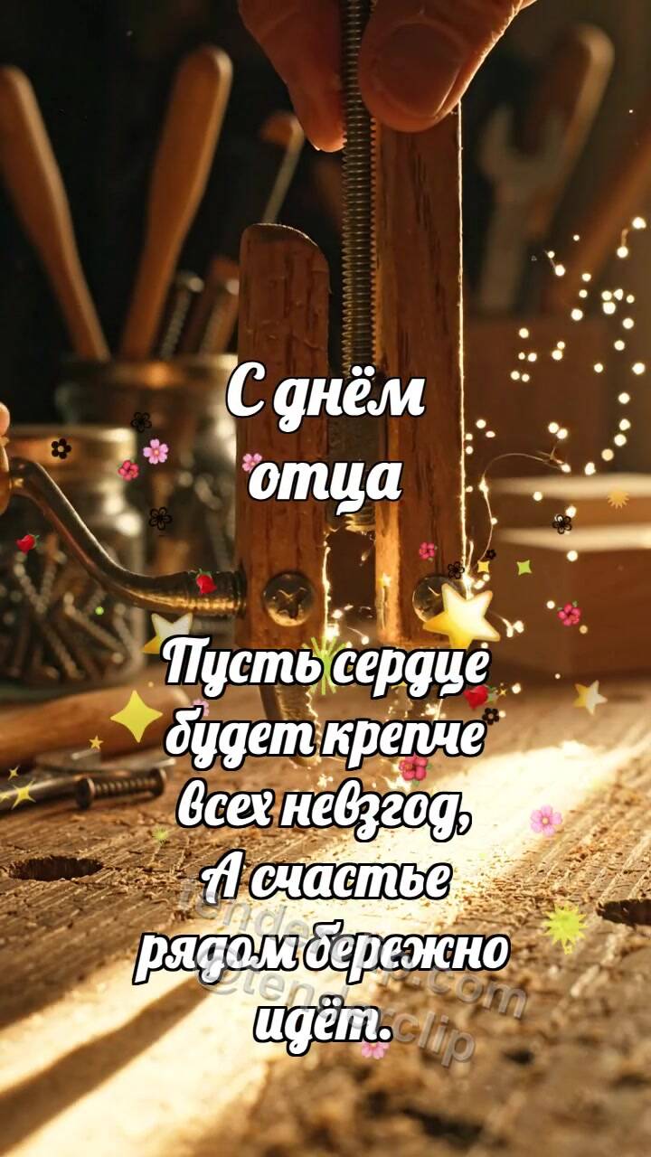Анимационная открытка на тему С днём отца: Ручная струбцина держит луч