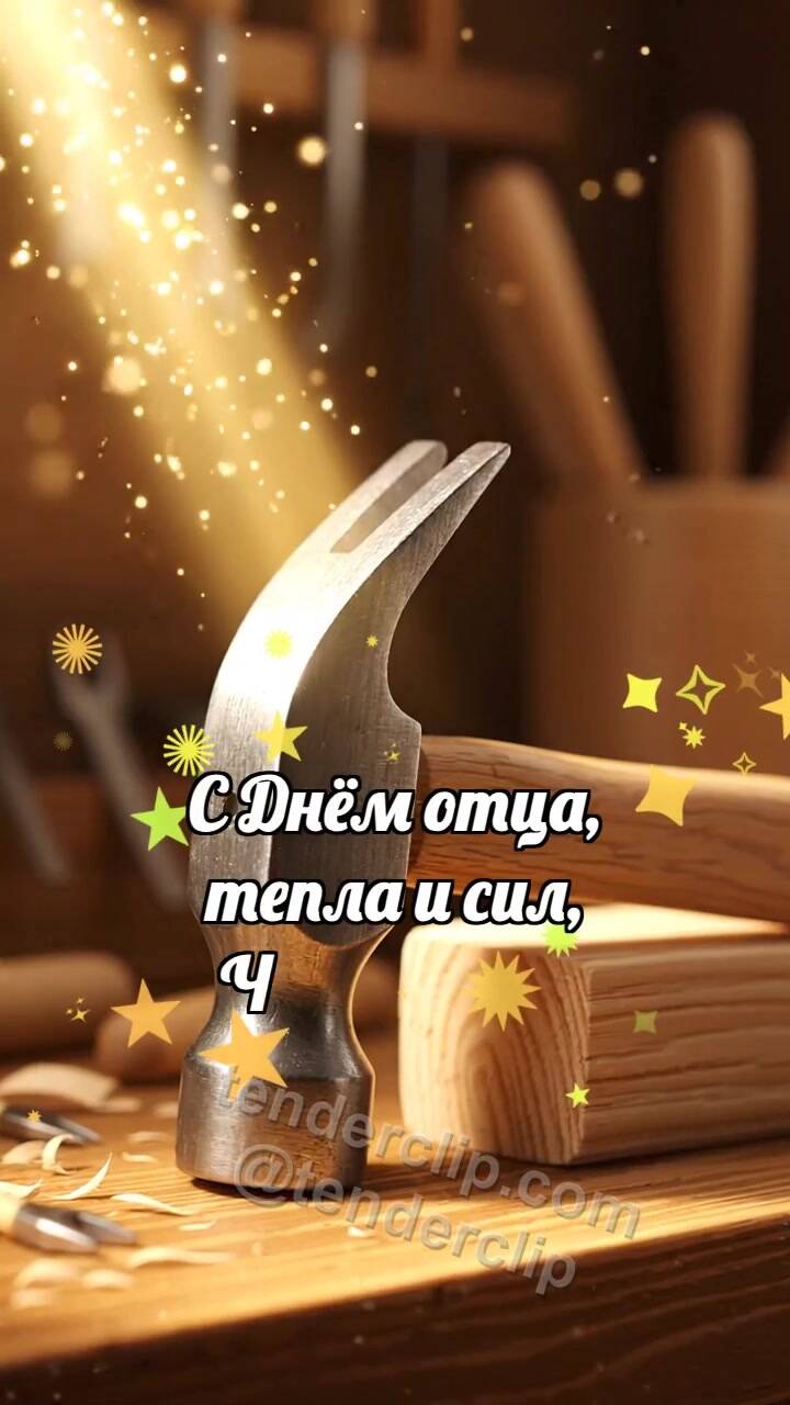 Анимационная открытка на тему С днём отца: Молоток держит луч