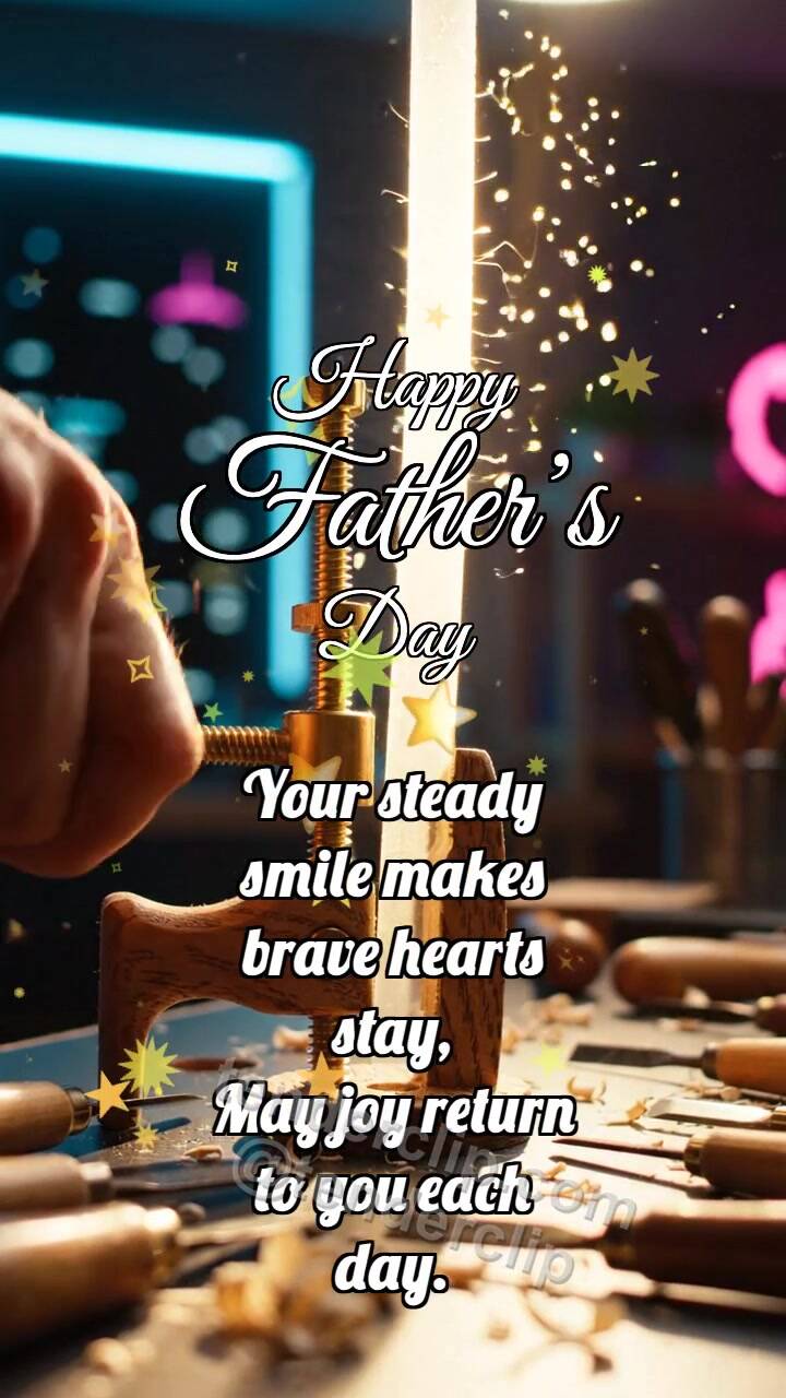 Animated greeting card about Happy Father’s Day: Hand Clamp Holds Beam
