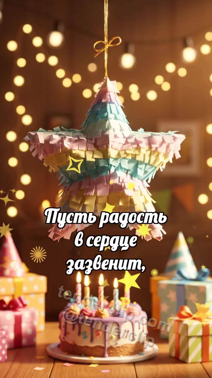 Анимационная открытка на тему С днём рождения: Пиньята роняет конфетти
