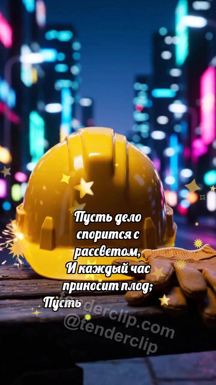 Анимационная открытка на тему С Днём труда: Каска ловит искру