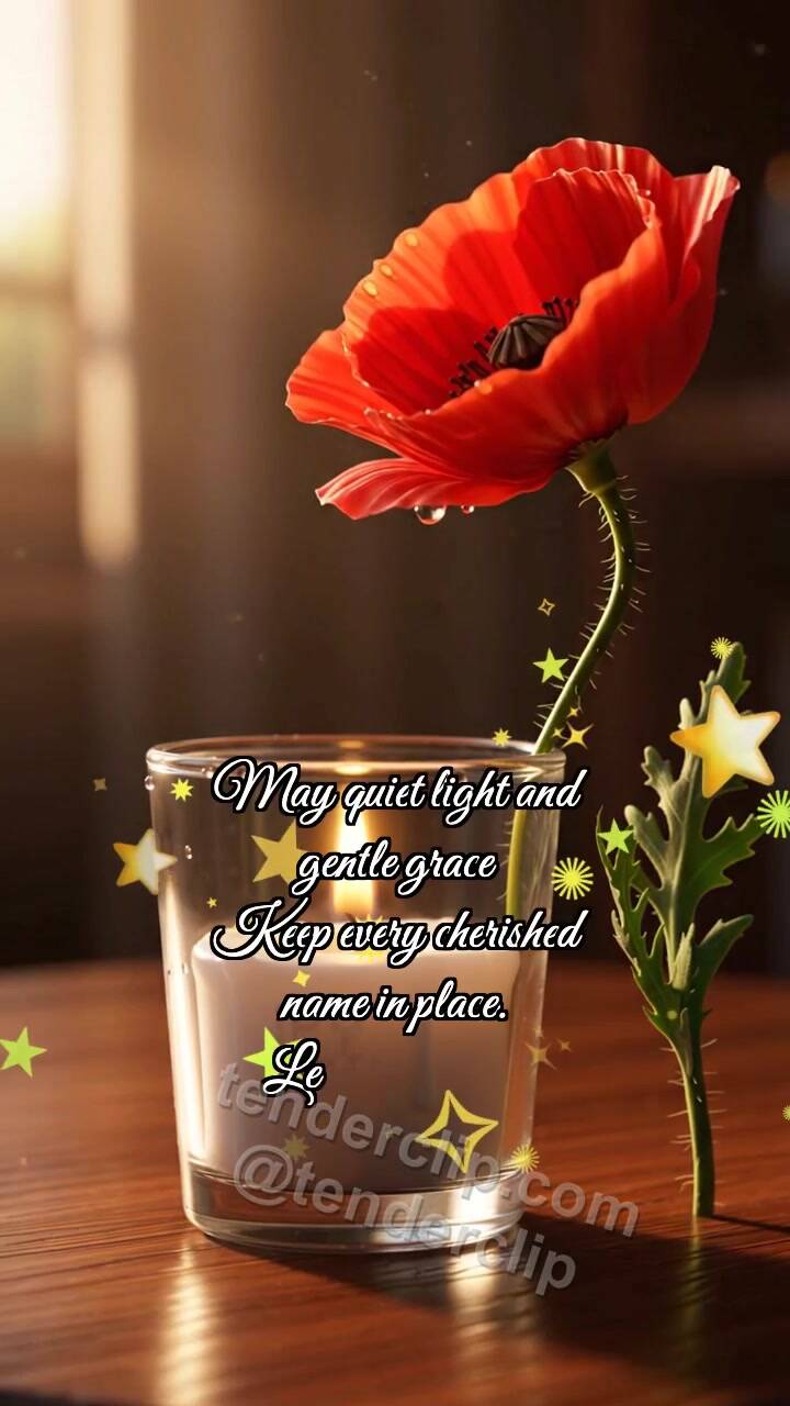 Animated greeting card about Memorial Day: Poppy Touches Candle