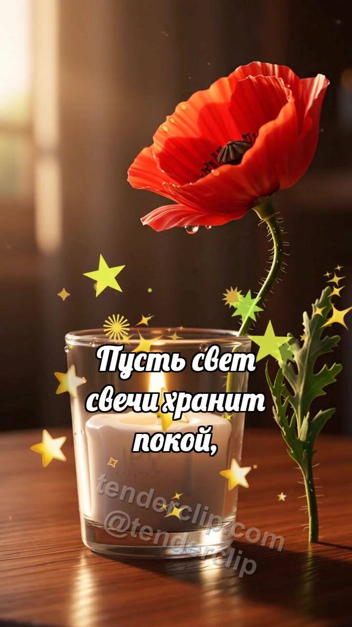 Анимационная открытка на тему С Днём памяти: Мак касается свечи