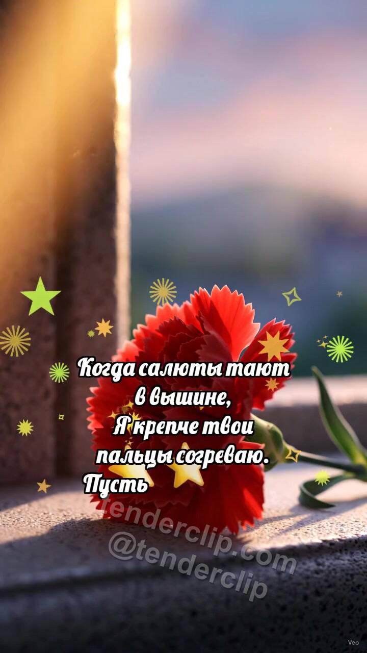 Анимационная открытка на тему С Днём Победы: Гвоздика ловит рассвет