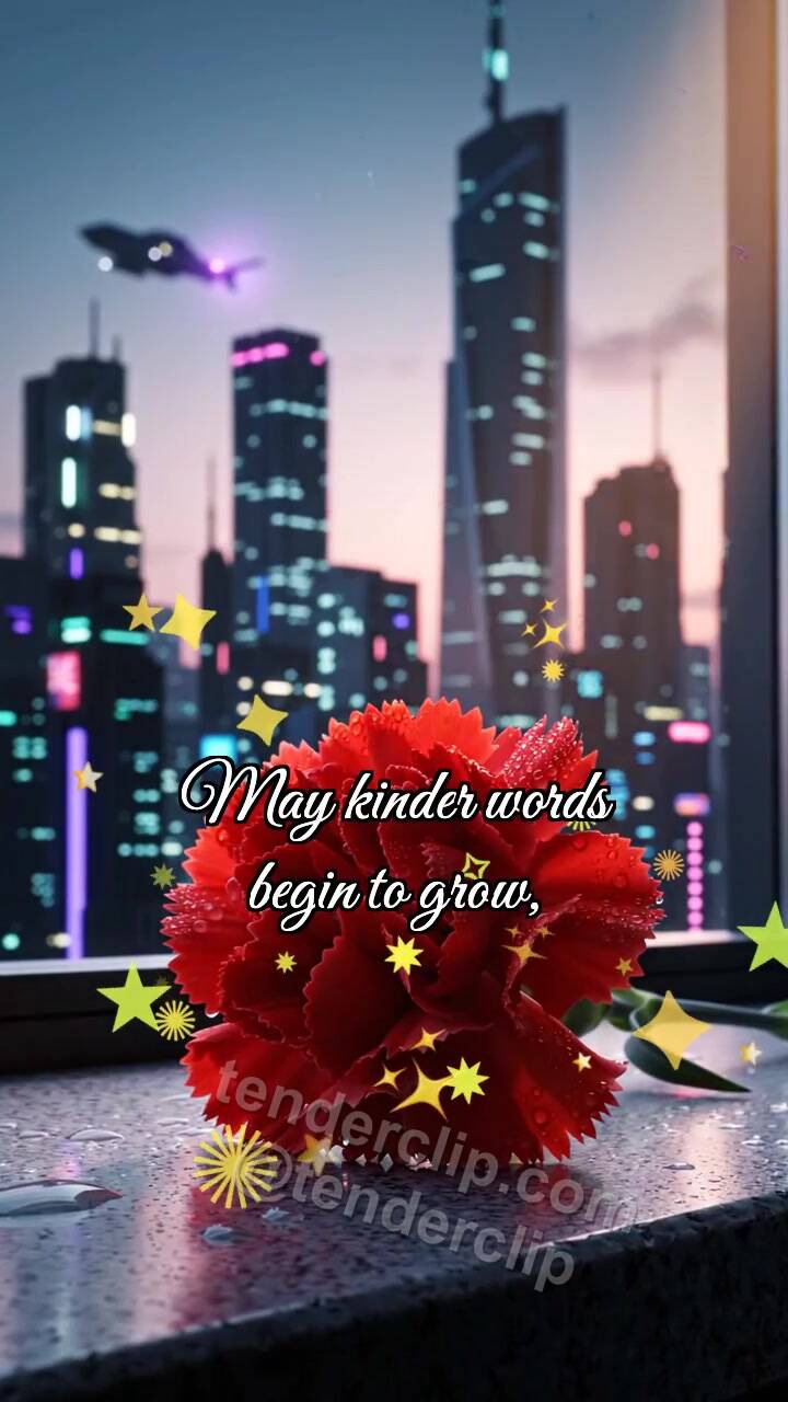 Animated greeting card about Happy Victory Day: Carnation Catches Dawn