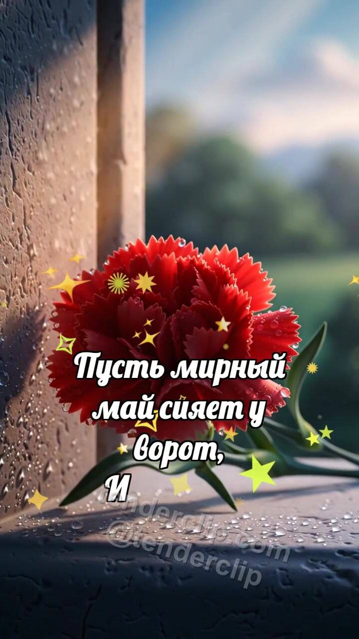 Анимационная открытка на тему С Днём Победы: Гвоздика ловит рассвет