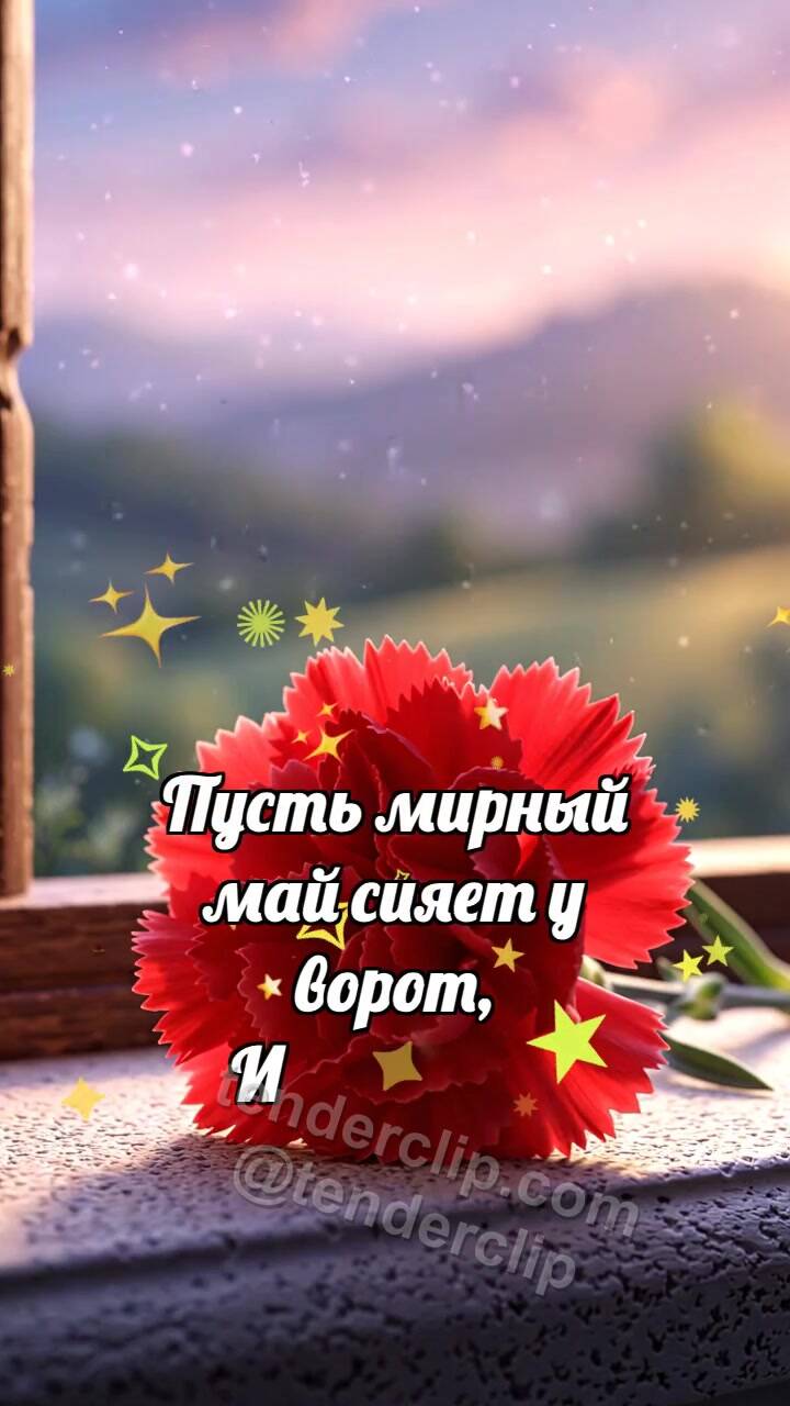 Анимационная открытка на тему С Днём Победы: Гвоздика ловит рассвет