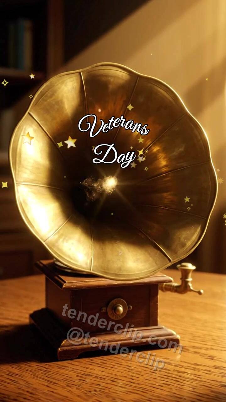 Animated greeting card about Veterans Day: Old Gramophone Holds Pause