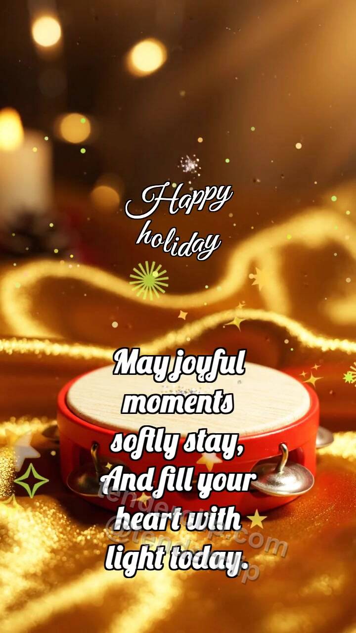 Animated greeting card about Happy holiday: Festive Tambourine Rocks Glitter