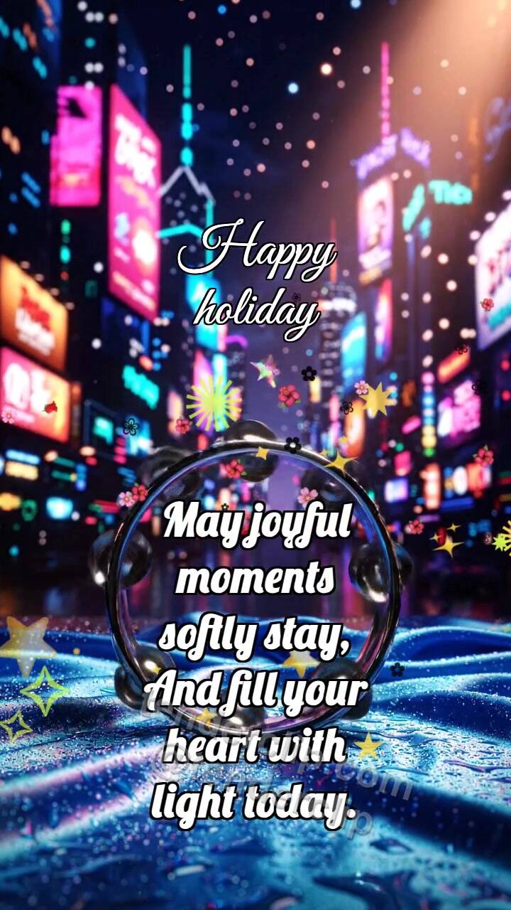 Animated greeting card about Happy holiday: Festive Tambourine Rocks Glitter