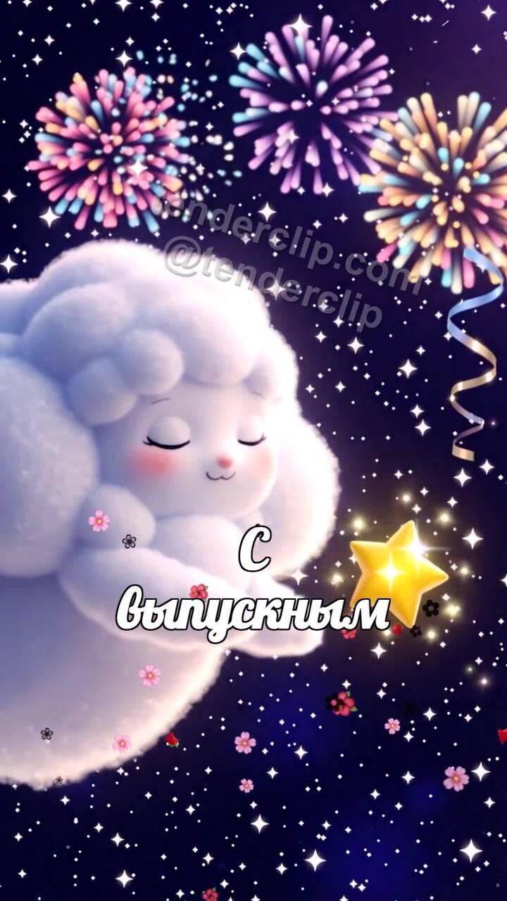 Анимационная открытка на тему С выпускным: сонное облачко несет звезду