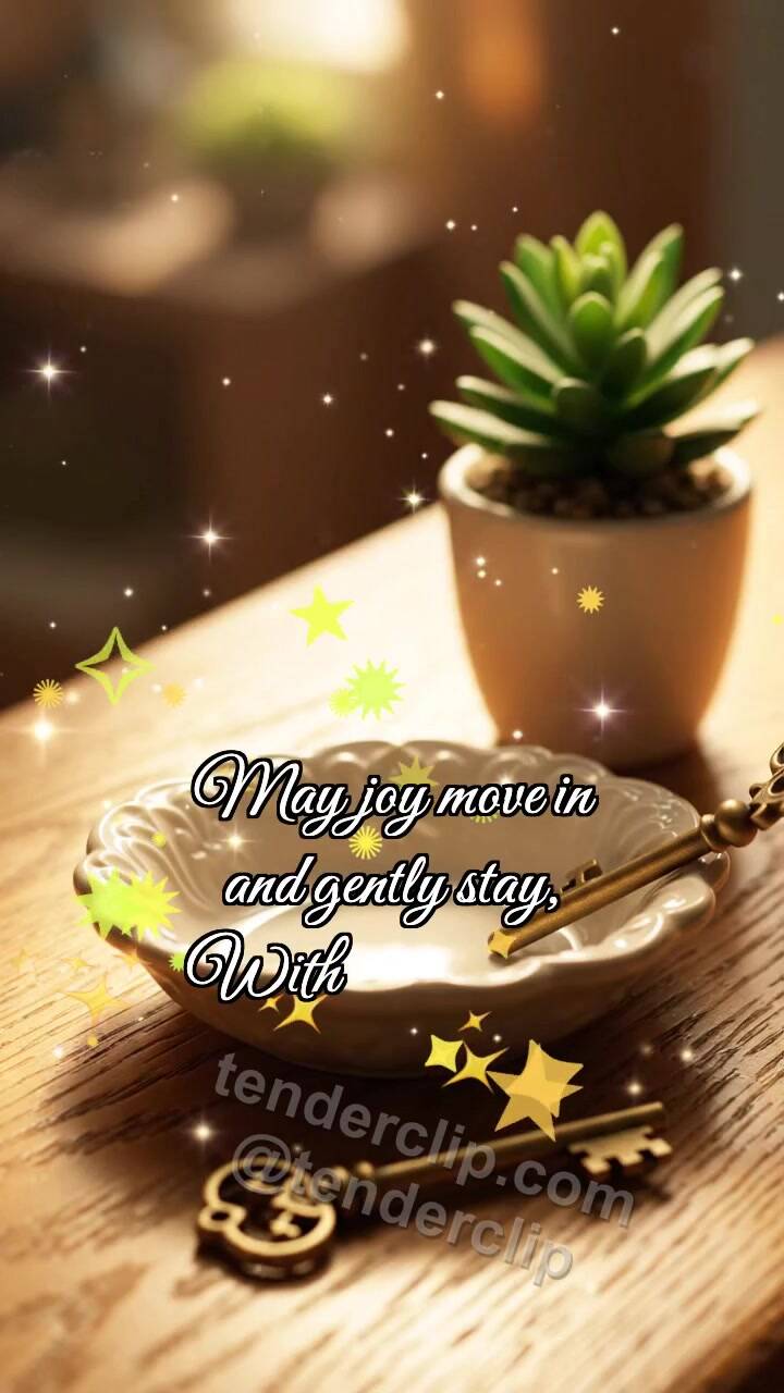 Animated greeting card about Happy housewarming: Key Warms Home