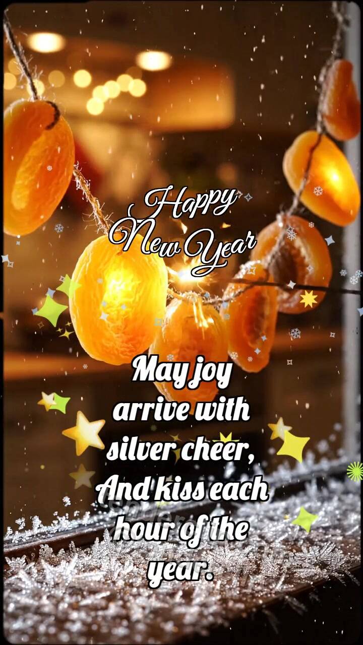 Animated greeting card about Happy New Year: Apricot Garland Twinkles