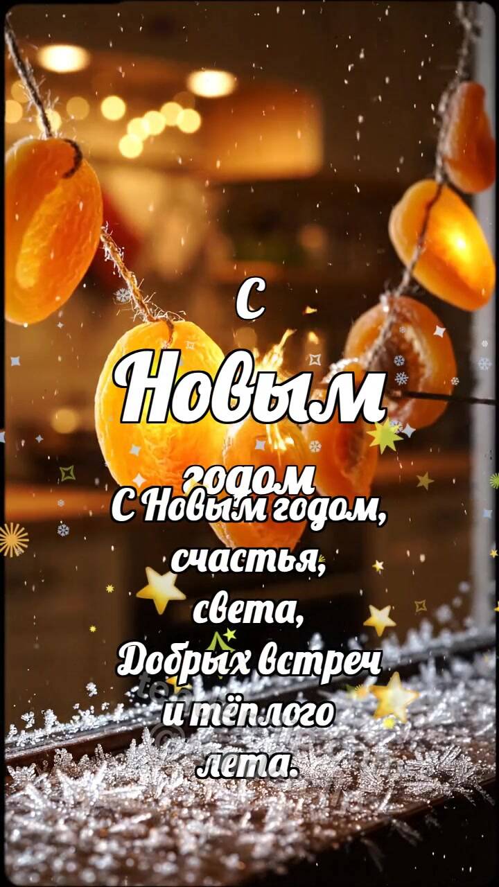 Анимационная открытка на тему С Новым годом: Абрикосовая гирлянда мигает