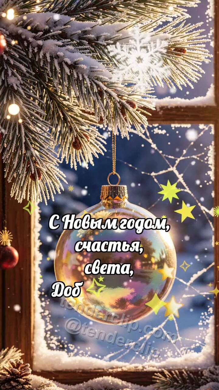 Анимационная открытка на тему С Новым годом: Шарик ловит снежинку