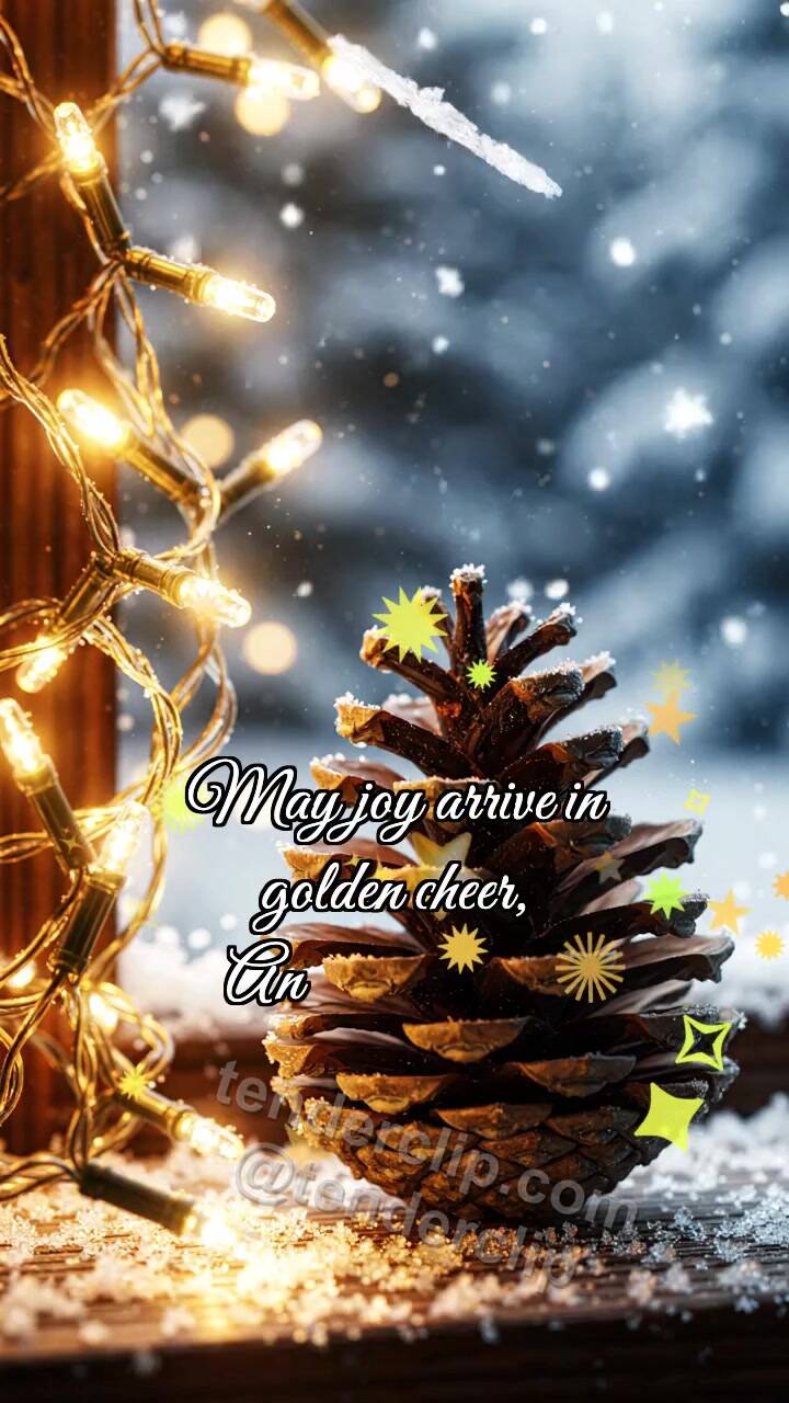 Animated greeting card about Happy New Year: Pinecone Warms Snowflake