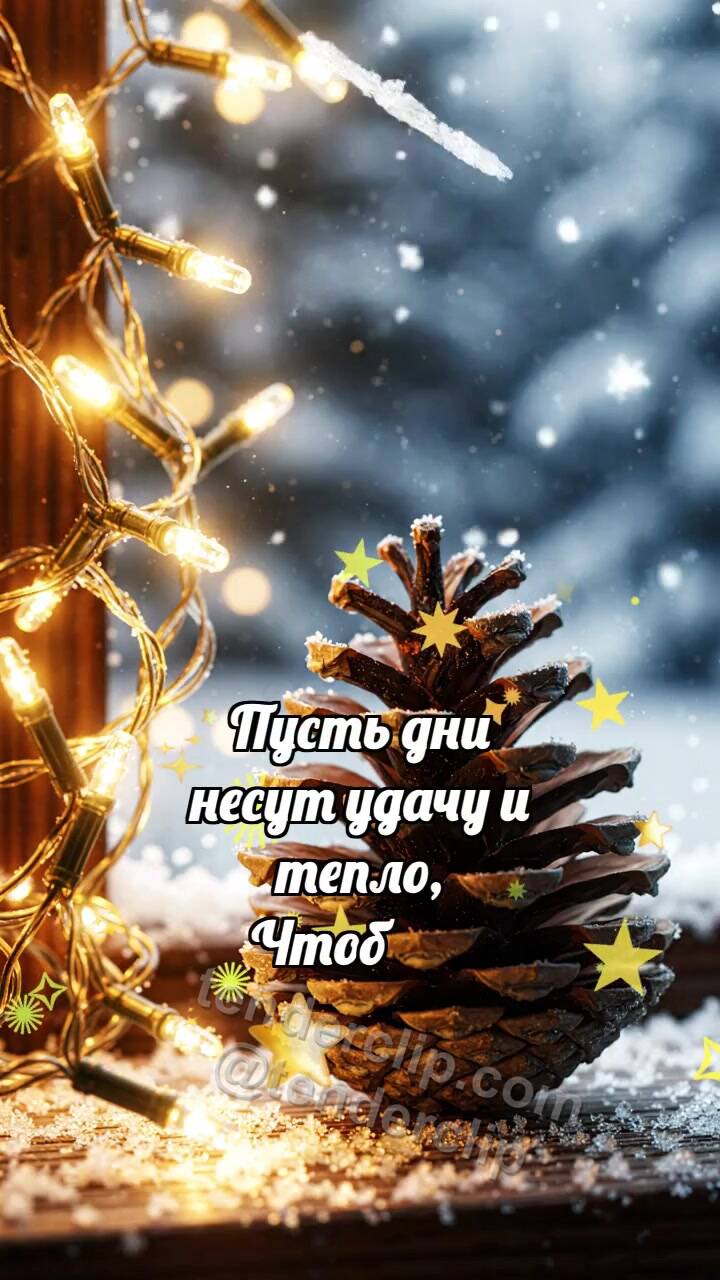 Анимационная открытка на тему С Новым годом: Шишка греет снежинку