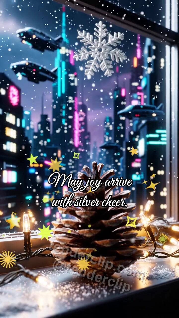 Animated greeting card about Happy New Year: Pinecone Warms Snowflake