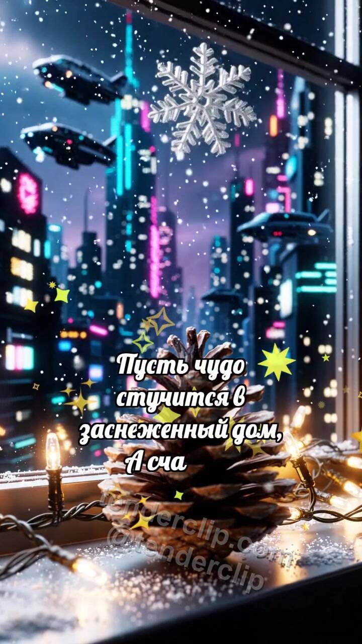 Анимационная открытка на тему С Новым годом: Шишка греет снежинку