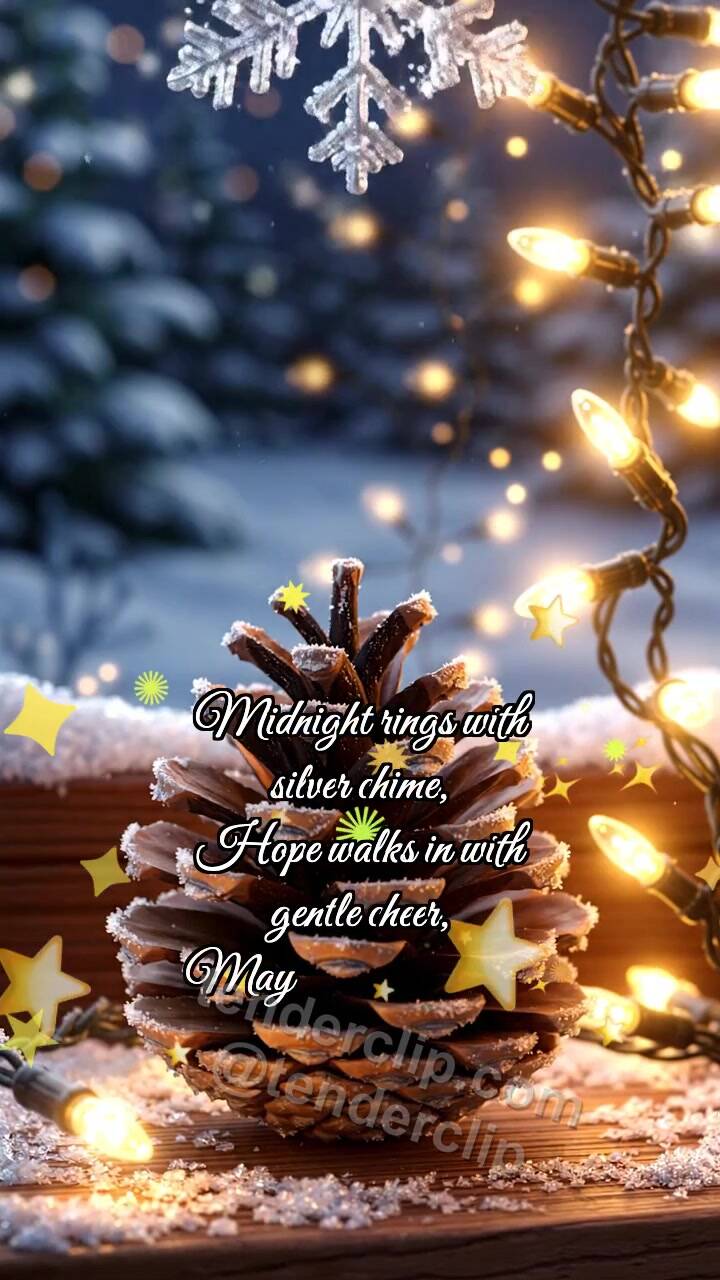 Animated greeting card about Happy New Year: Pinecone Warms Snowflake