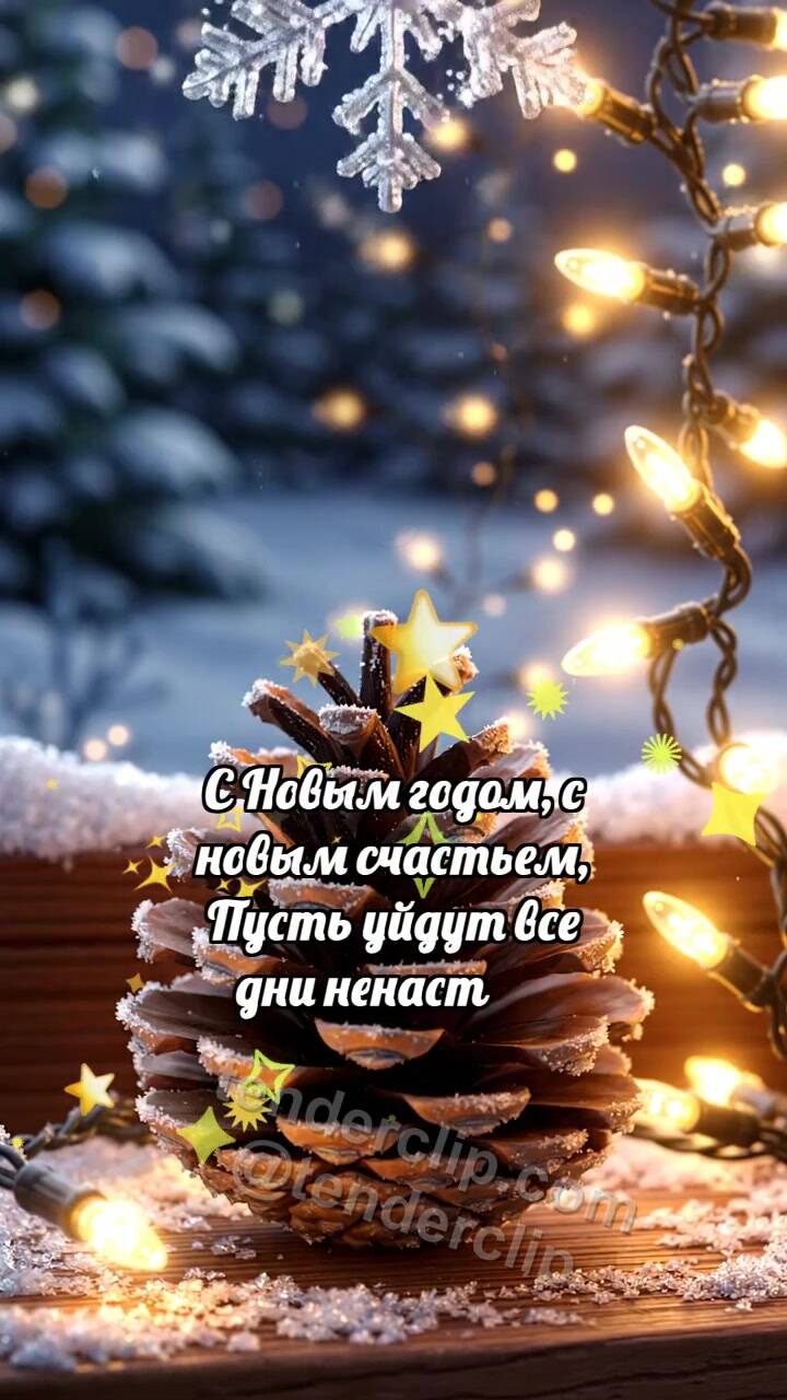 Анимационная открытка на тему С Новым годом: Шишка греет снежинку