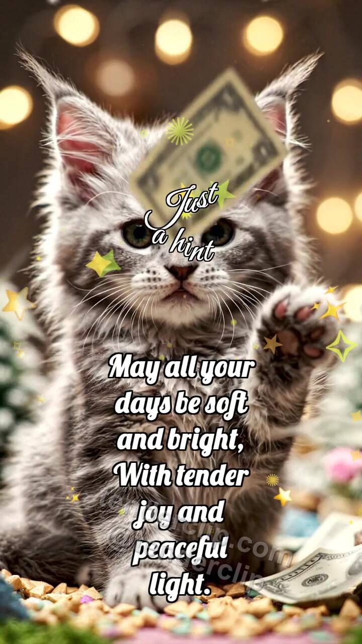 Animated greeting card about Just a hint: Kitten Under Money Rain