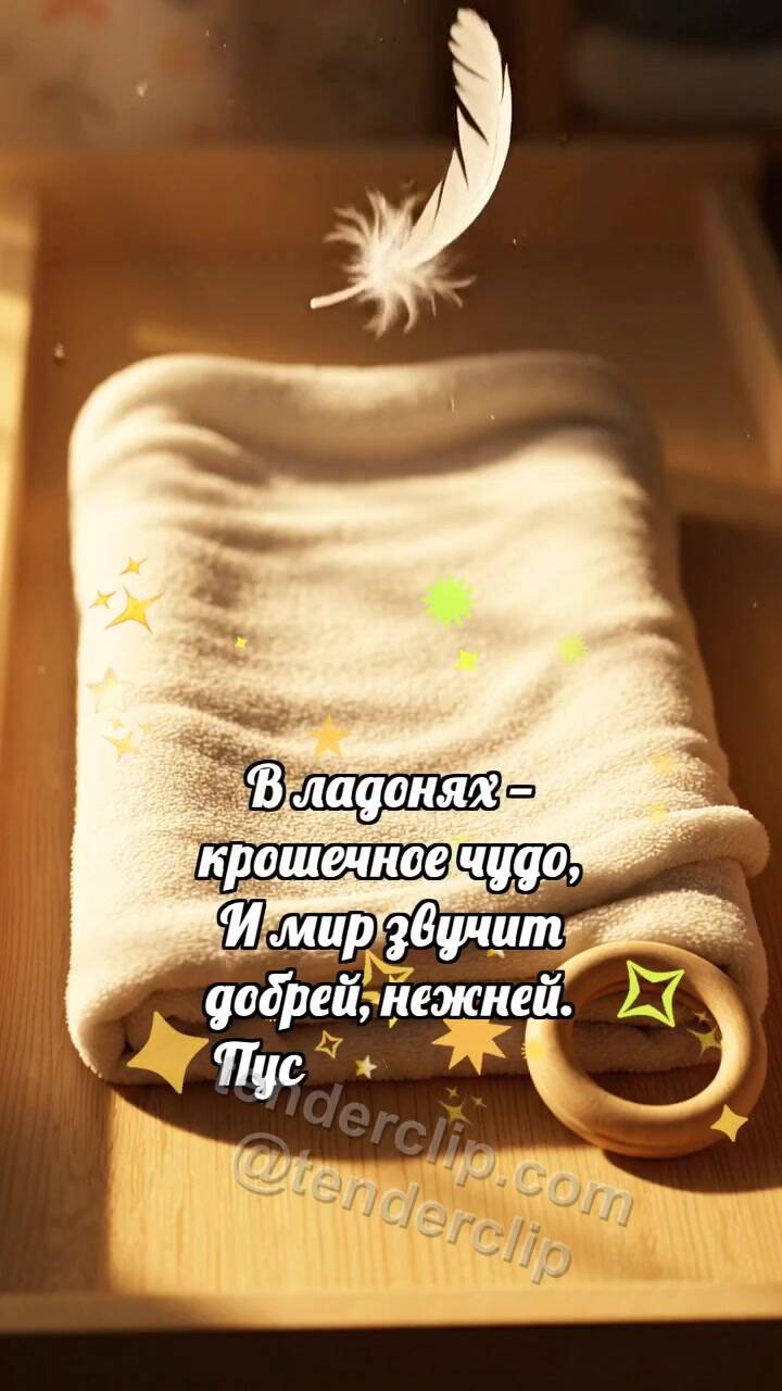 Анимационная открытка на тему С новорождённым: Пелёнка ловит перышко