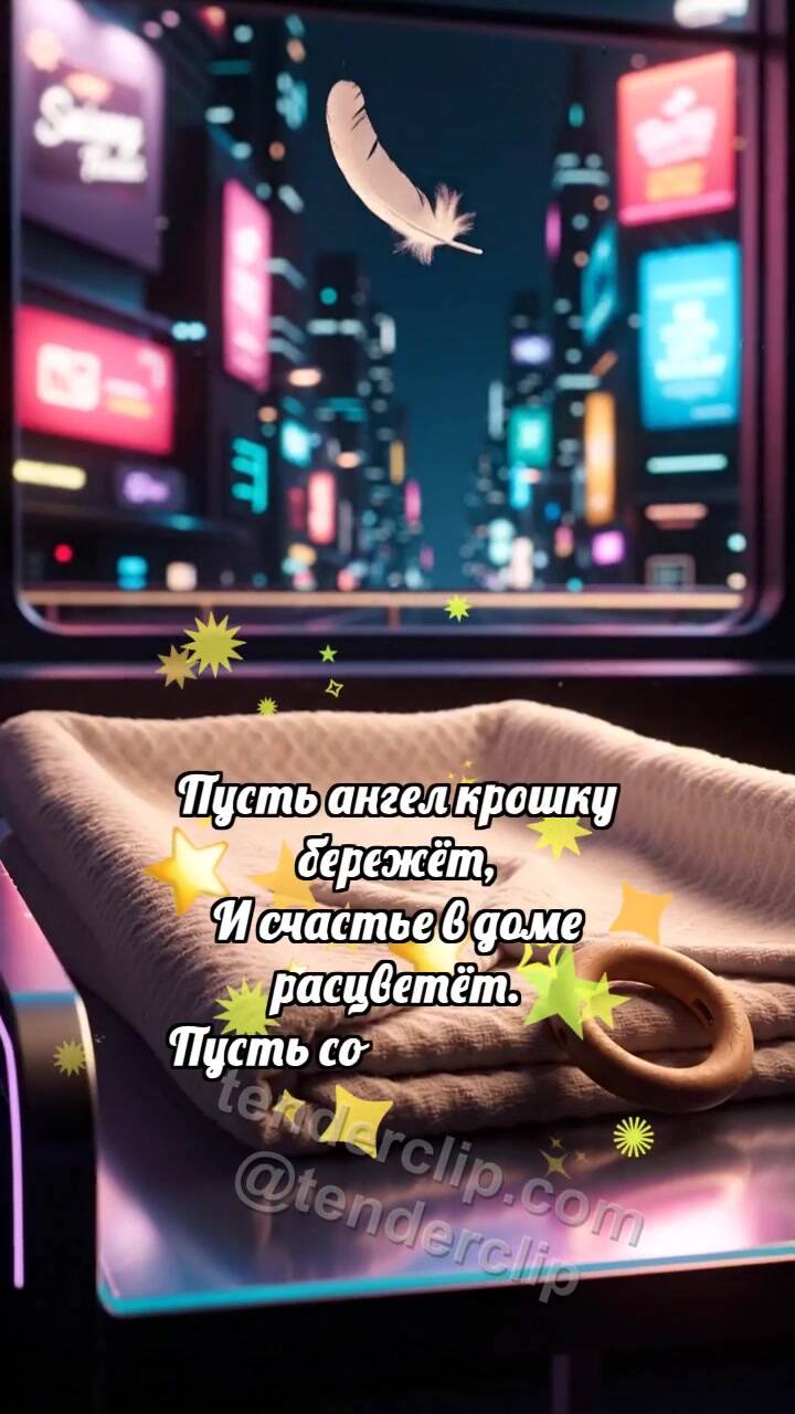 Анимационная открытка на тему С новорождённым: Пелёнка ловит перышко
