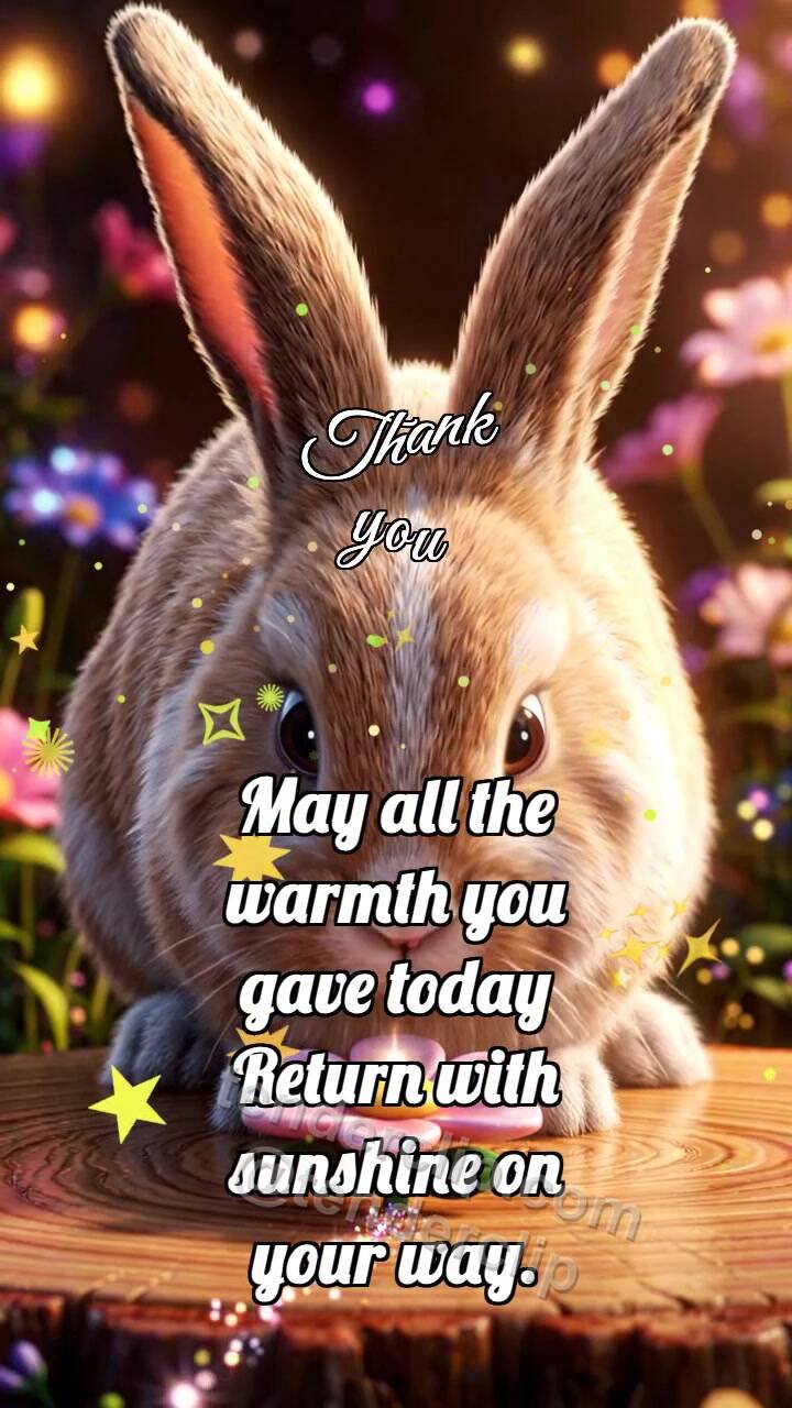 Animated greeting card about Thank you: Bunny Pushes Gift