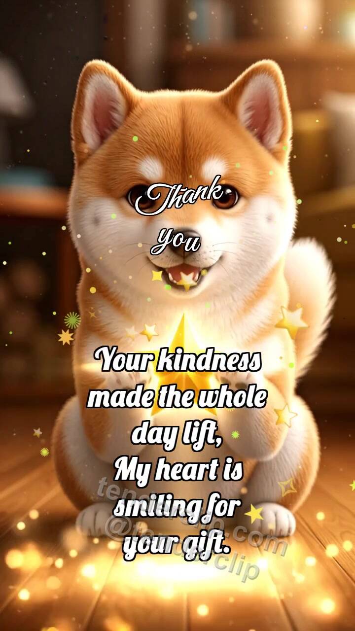 Animated greeting card about Thank you: Puppy Offers Star