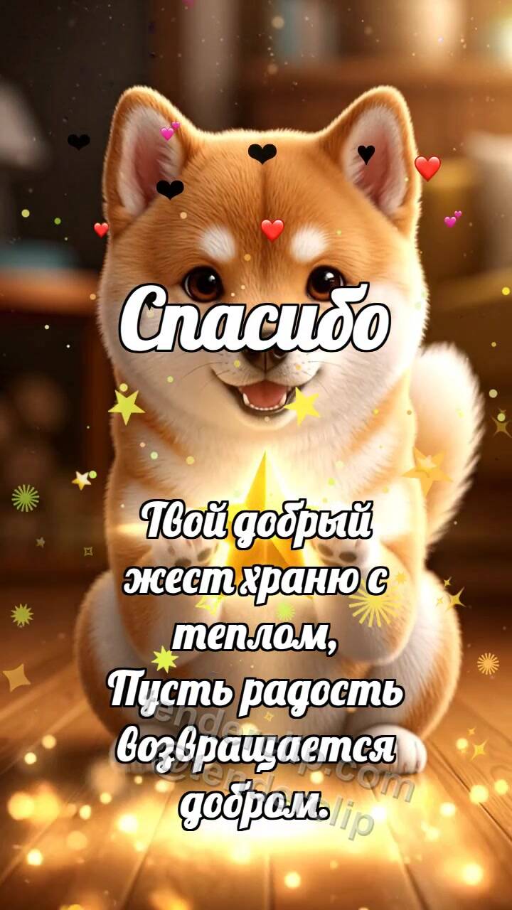 Анимационная открытка на тему Спасибо: Щенок подаёт звезду