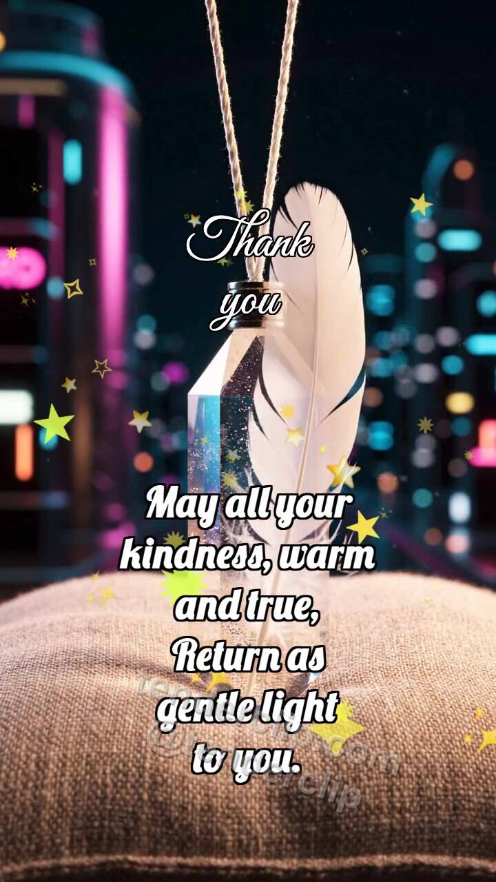Animated greeting card about Thank you: Quartz Amulet Holds Feather