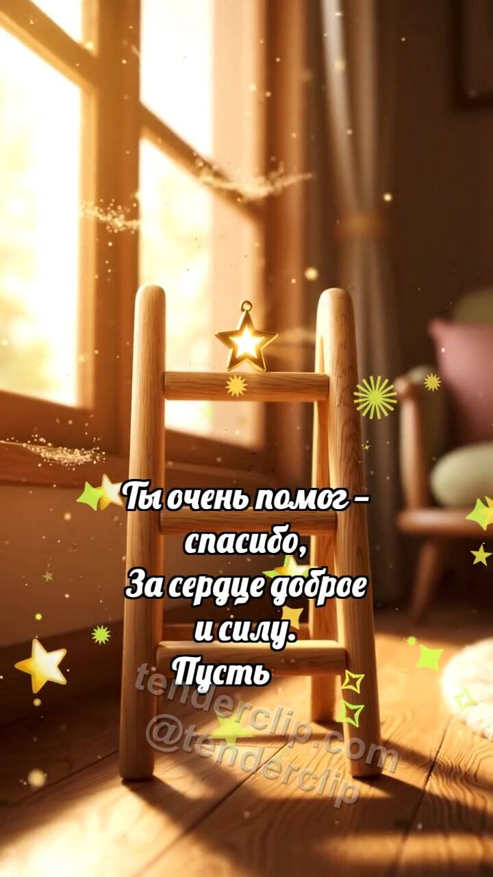 Анимационная открытка на тему Спасибо: Лестница держит звезду