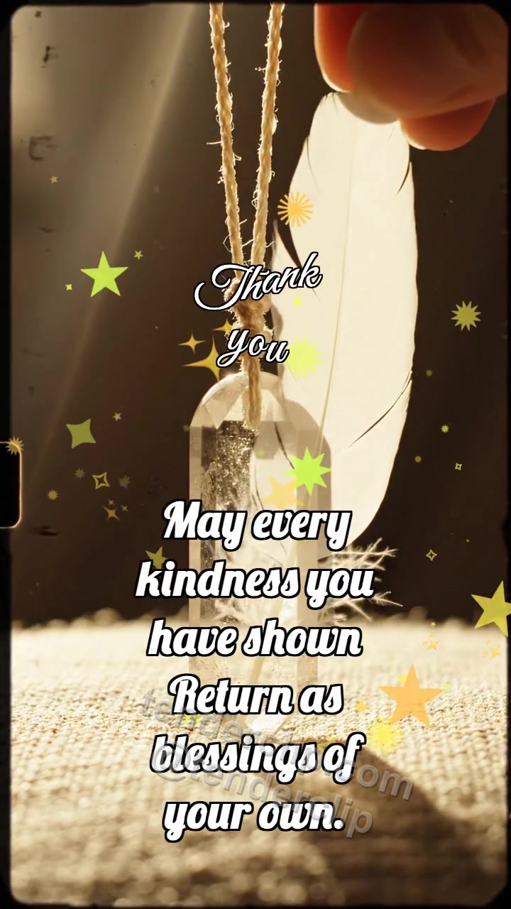 Animated greeting card about Thank you: Quartz Amulet Holds Feather
