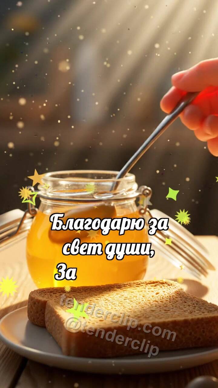 Анимационная открытка на тему Спасибо: Ложка несёт мёд