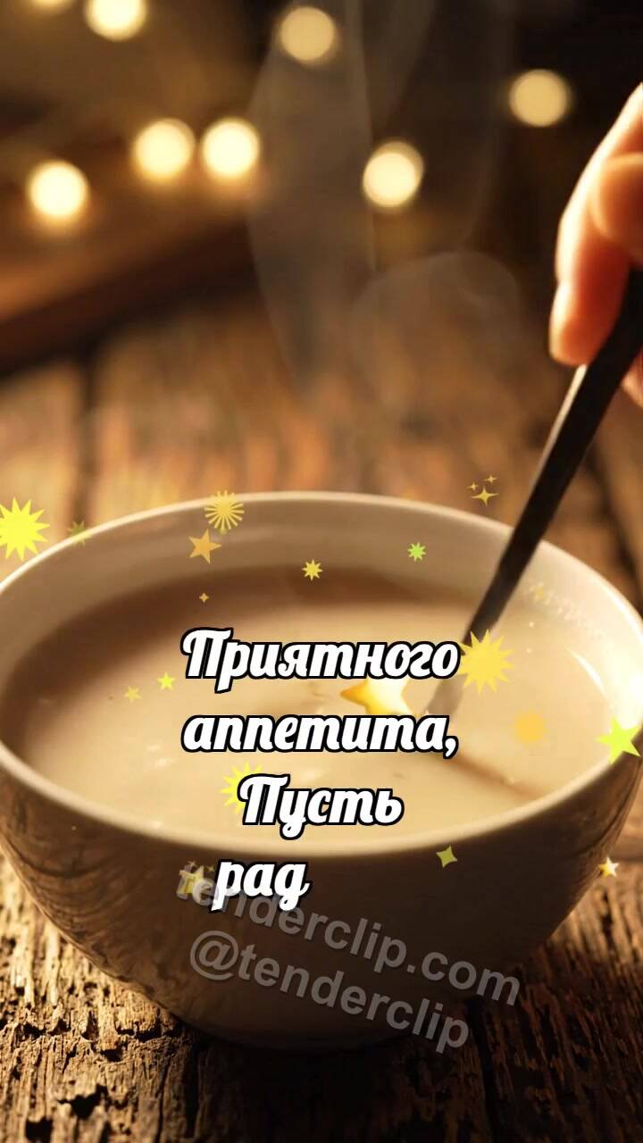 Анимационная открытка на тему Приятного аппетита: Суп рисует сердце