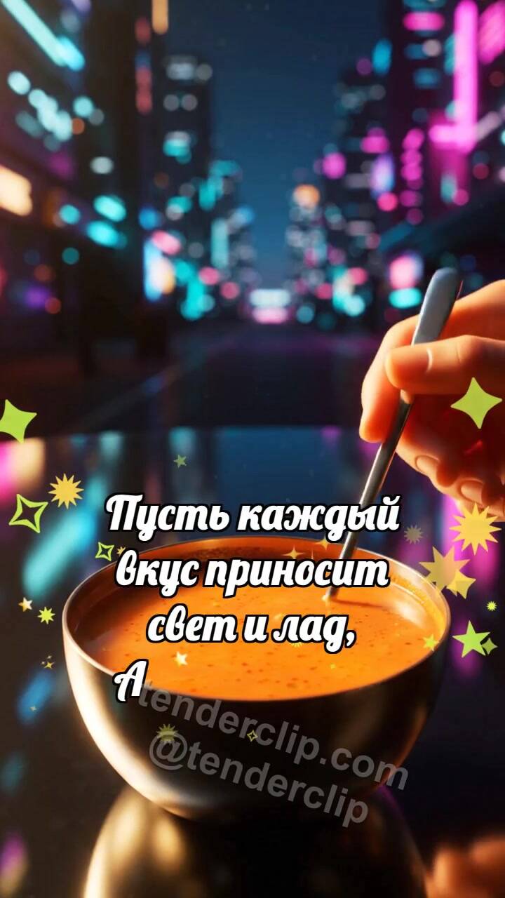 Анимационная открытка на тему Приятного аппетита: Суп рисует сердце