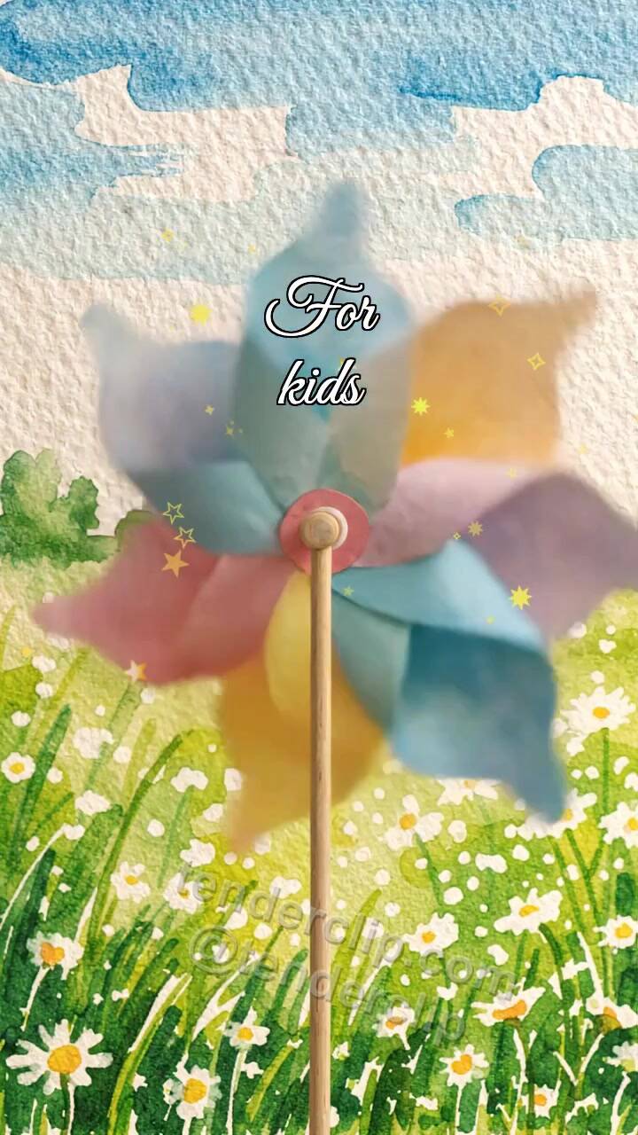 Animated greeting card about For kids: paper pinwheel spins