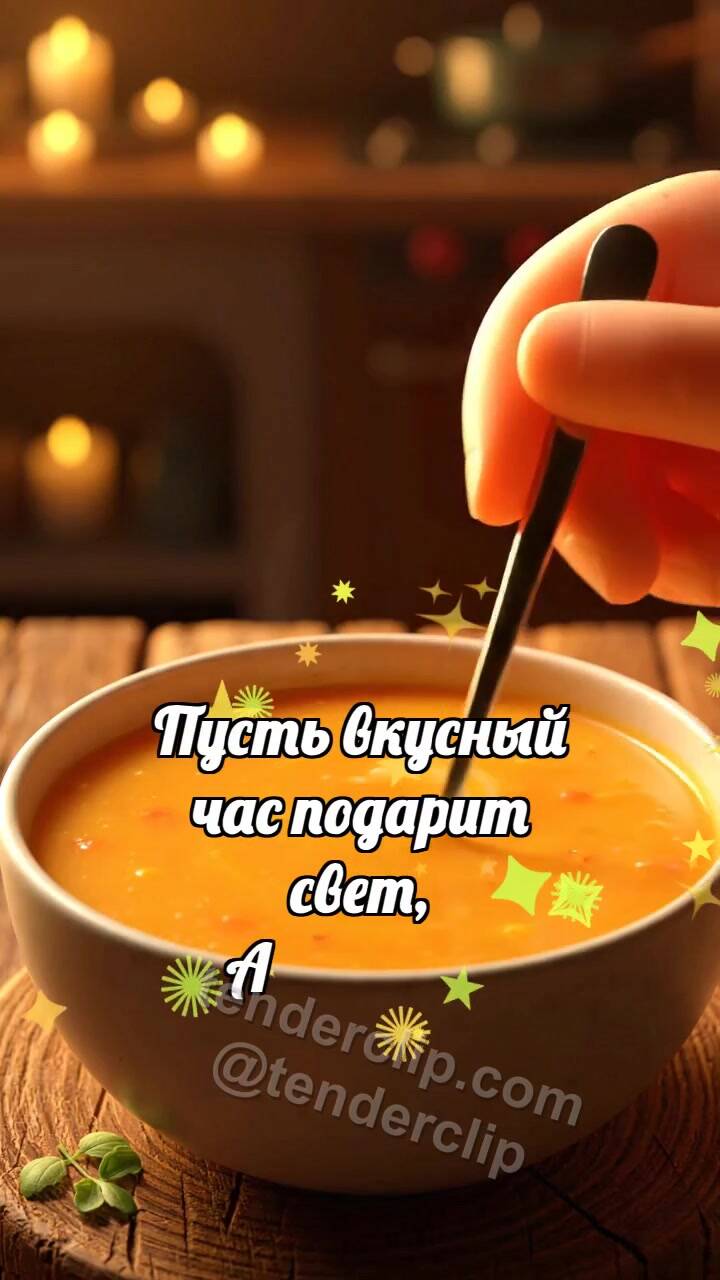 Анимационная открытка на тему Приятного аппетита: Суп рисует сердце