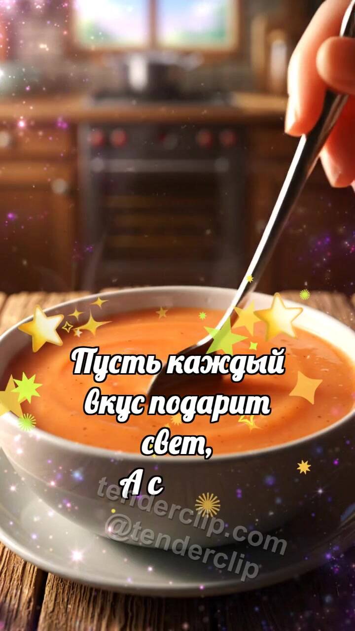 Анимационная открытка на тему Приятного аппетита: Суп рисует сердце