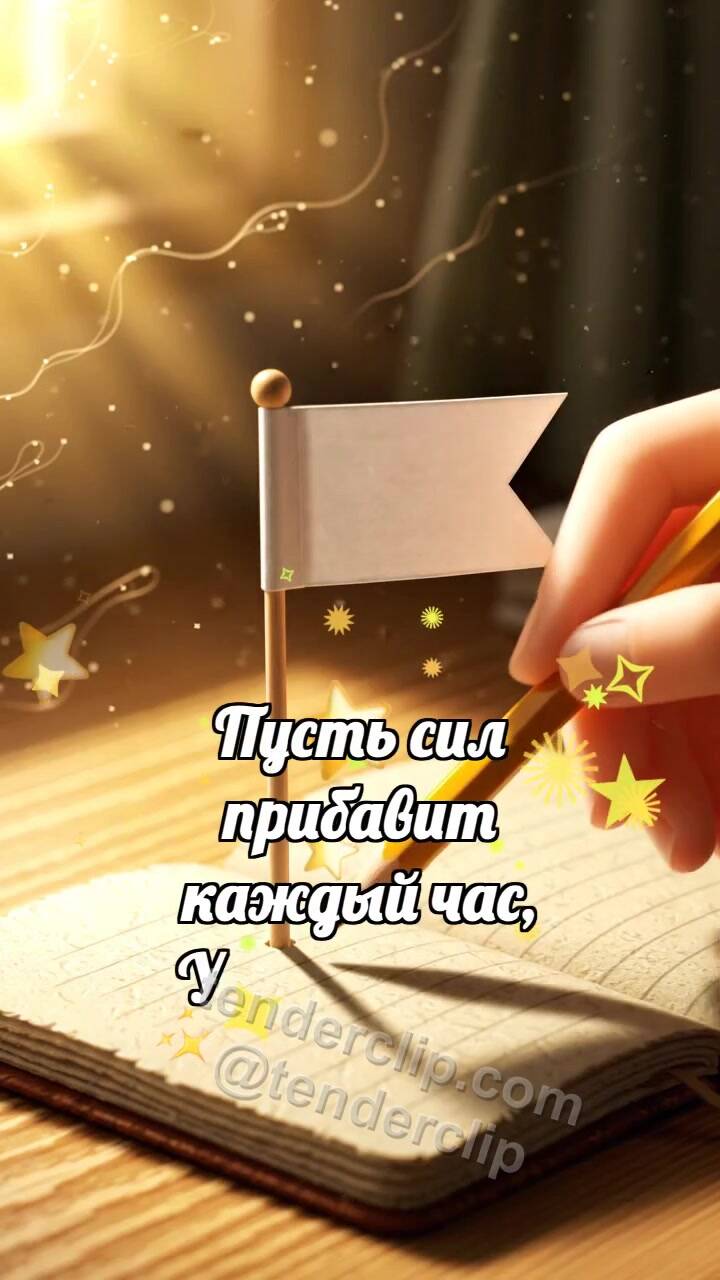 Анимационная открытка на тему Держись и улыбнись: Карандаш поднимает флажок