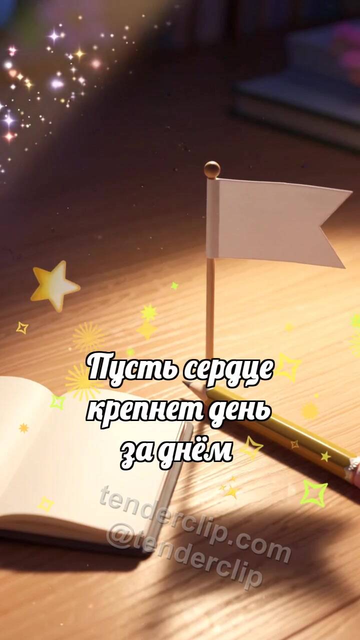 Анимационная открытка на тему Держись и улыбнись: Карандаш поднимает флажок