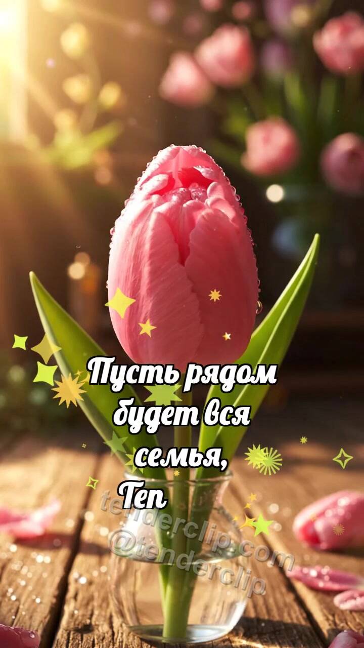 Анимационная открытка на тему С днём матери: Тюльпан прячет сердечко