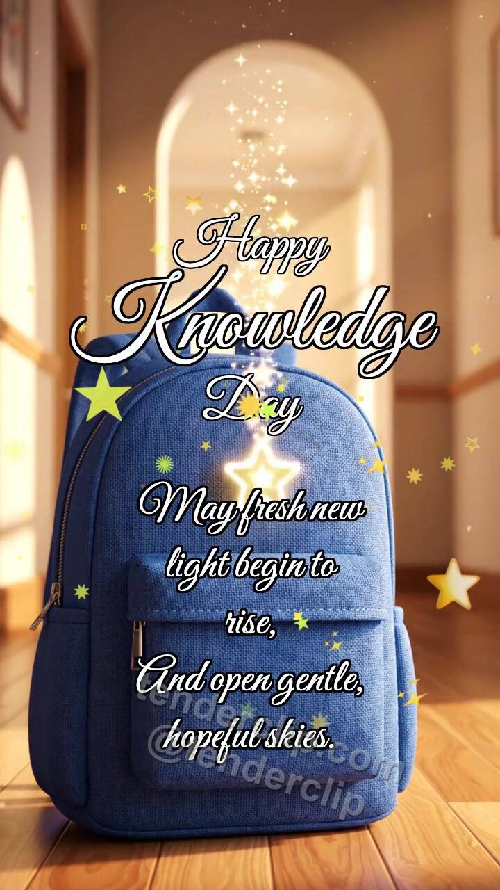 Animated greeting card about Happy Knowledge Day: Backpack Catches Star
