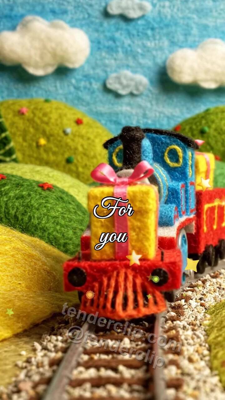 Animated greeting card about For you: train brings a box