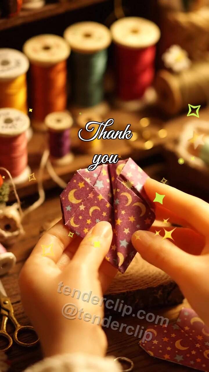Animated greeting card about Thank you: wrapping paper folds into a keepsake